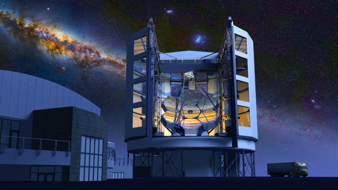 The Giant Magellan Telescope, against the southern Milky Way, as it will appear when it's completed. 